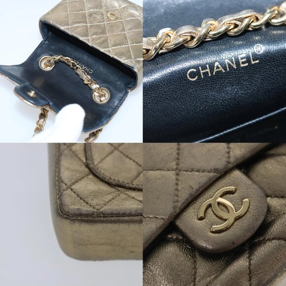 CHANEL Mini Mini Matelasse Chain Pouch Lamb Skin Gold CC Auth yk15423 - Picture 14 of 14
